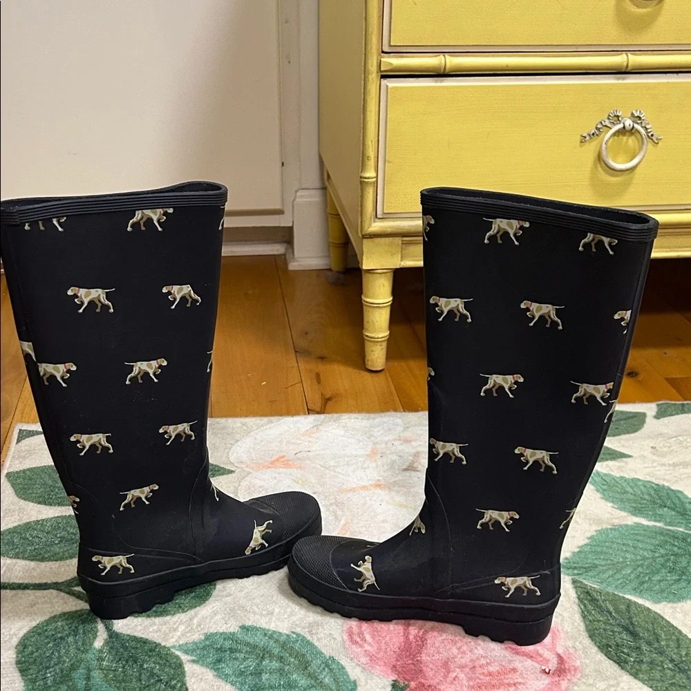J. Crew Vintage HTF Navy Rain Boots with Dog Print Y2K